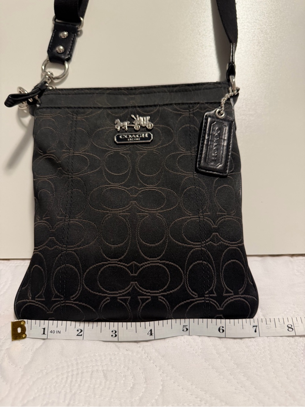 Coach Black Signature Crossbody Bag with Leather Tag